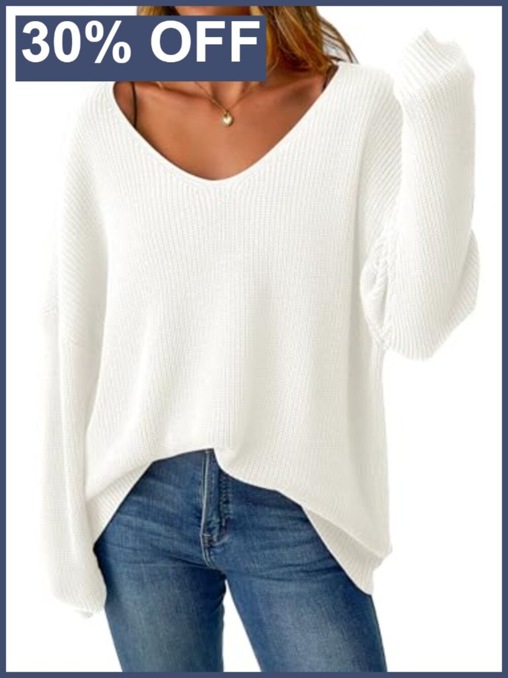 Oversized V Neck Off Shoulder Sweater Long Sleeve Pullover Loose Fit Knit